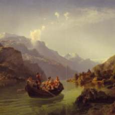 Adolph Tidemand and Hans Gude, Bridal Crossing in hardanger, 1848