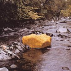 Andy Goldsworthy; Scaur Water, Yellow Elm Leaves, Laid Over a Rock, Low Water; 20th century; Dumfriesshire, Scotland