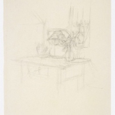 Alberto Giacometti; Table Before Dormer Window; 1950; graphite; 51.2 x 35.7 cm; National Gallery of Art