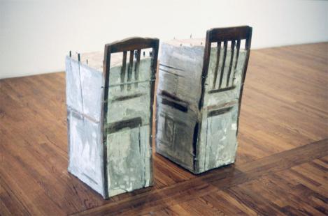 Doris Salcedo; Untitled/Untitled; 1992; cement, steel, cloth, and wood; 38.25 x 17 x 17 inches and 37.5 x 16 x 16 inches