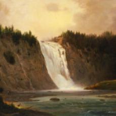 Robert S. Duncanson, Waterfall on Mont-Morency, 1864 , oil on canvas, 18 x 27 7/8 in. (45.7 x 70.8 cm.)