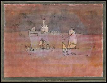 Episode Before an Arab Town; [Szene vor einer arabischen Stadt] Date 1923 Material Watercolor and transferred printing ink on paper, bordered with gouache and ink Measurements H. 8-7/8, W. 12 inches (22.5 x 30.5 cm.)